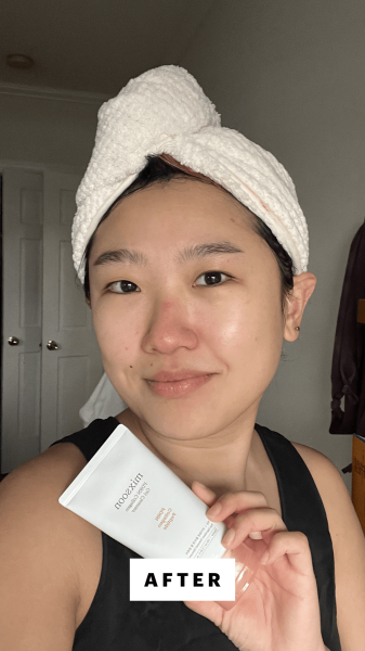 Han after applying the Mixsoon PDRN Collagen Hydrating Gel Cleanser